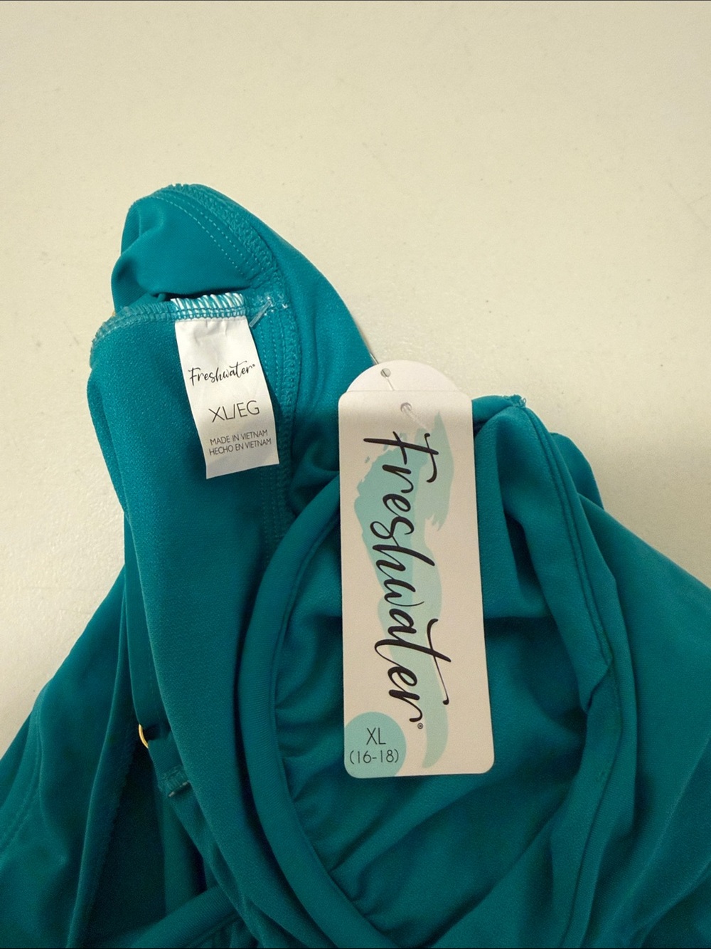 NWT Teal Ruched Tankini Top Twist VNeck Underwire Remo Pads Adjustable Straps XL - Picture 8 of 11
